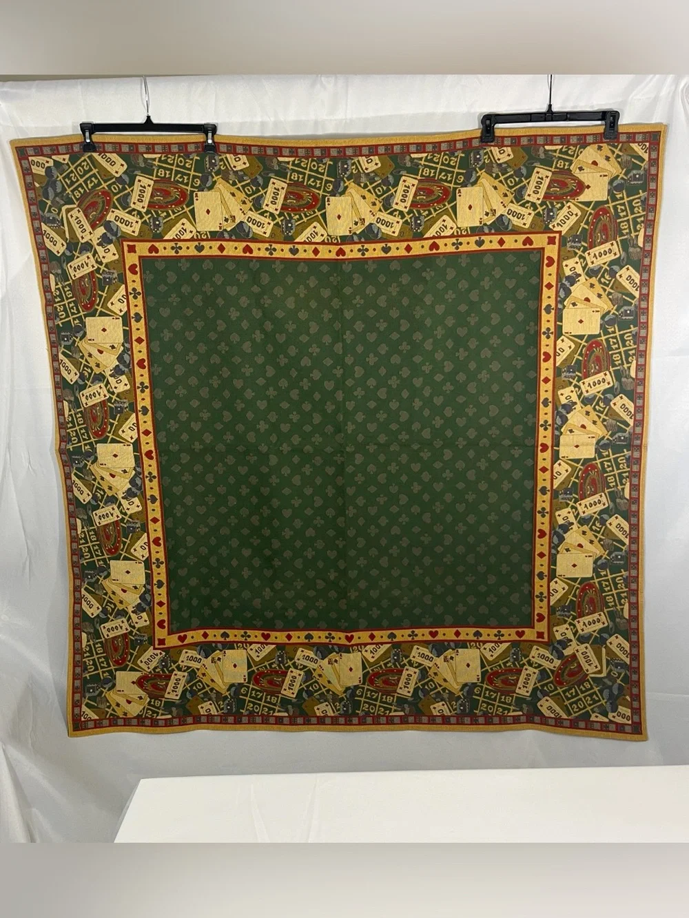 Vintage Playing Card Tablecloth 59x59” Brocade Jewel Tones Poker Bridge Cards